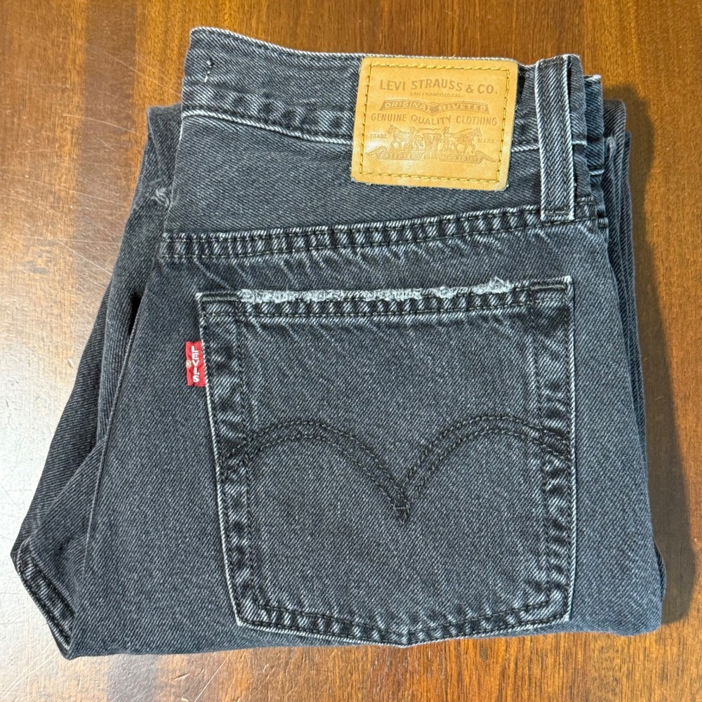 Levis Womens Wedgie Straight Jeans 27 Black Distressed High Rise 90s Grunge